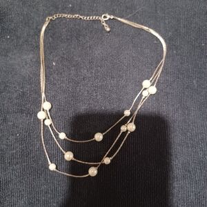 Vintage Triple Strand Silver Tone Faux Pearl Floating Necklace